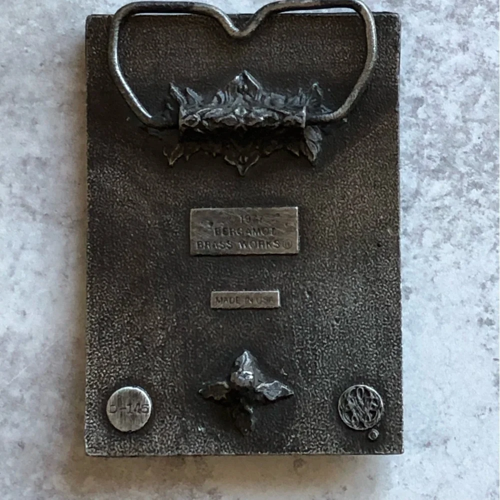 Bergamot Belt Buckle Brass 1977 Horses Mountain Western